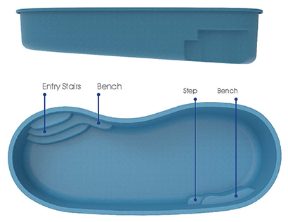 Panama Fiberglass Pool - Side and Overhead Views